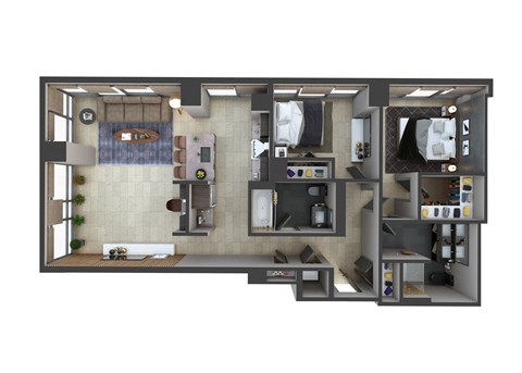 Floor plan for 2 beds, 2 baths, 1121 sqft